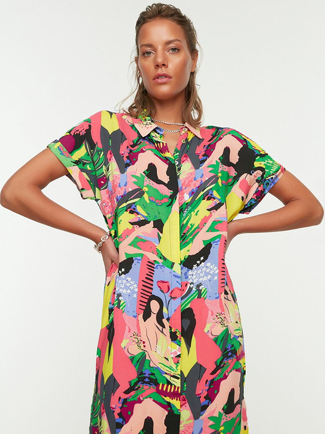 Trendyol Multicoloured Printed Shirt Midi Dress