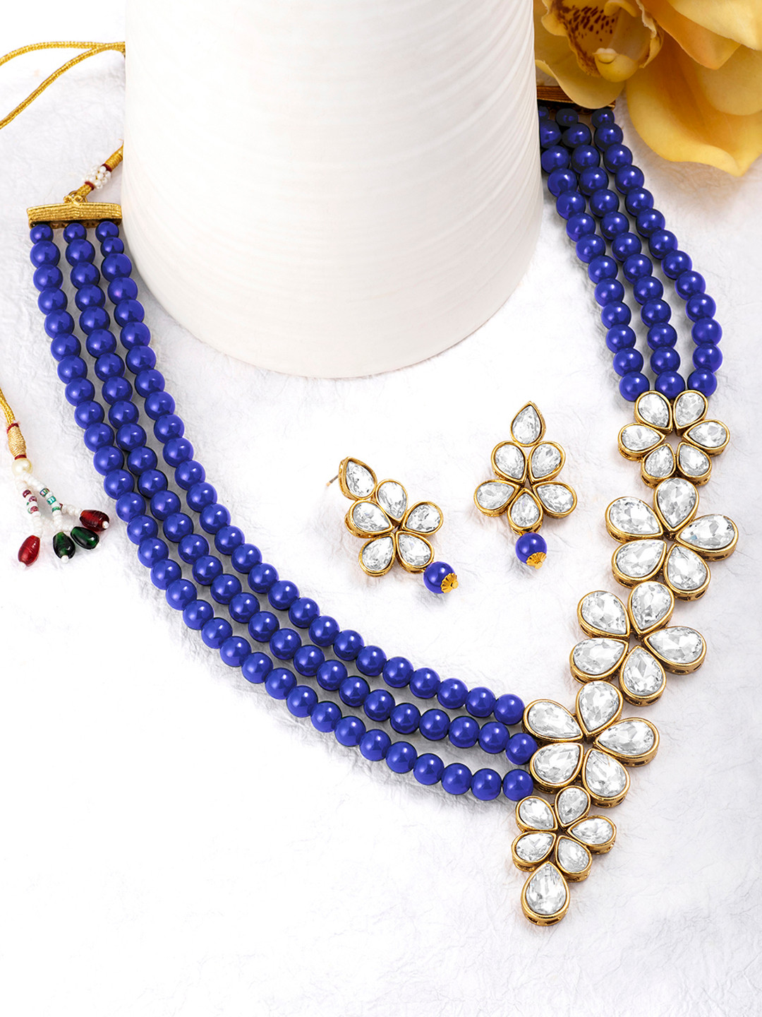 Peora Blue Gold-Plated Crystal Studded Jewellery Set