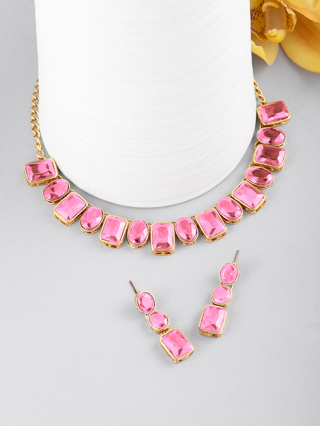 Peora Pink Gold-Plated Crystal Jewellery Set