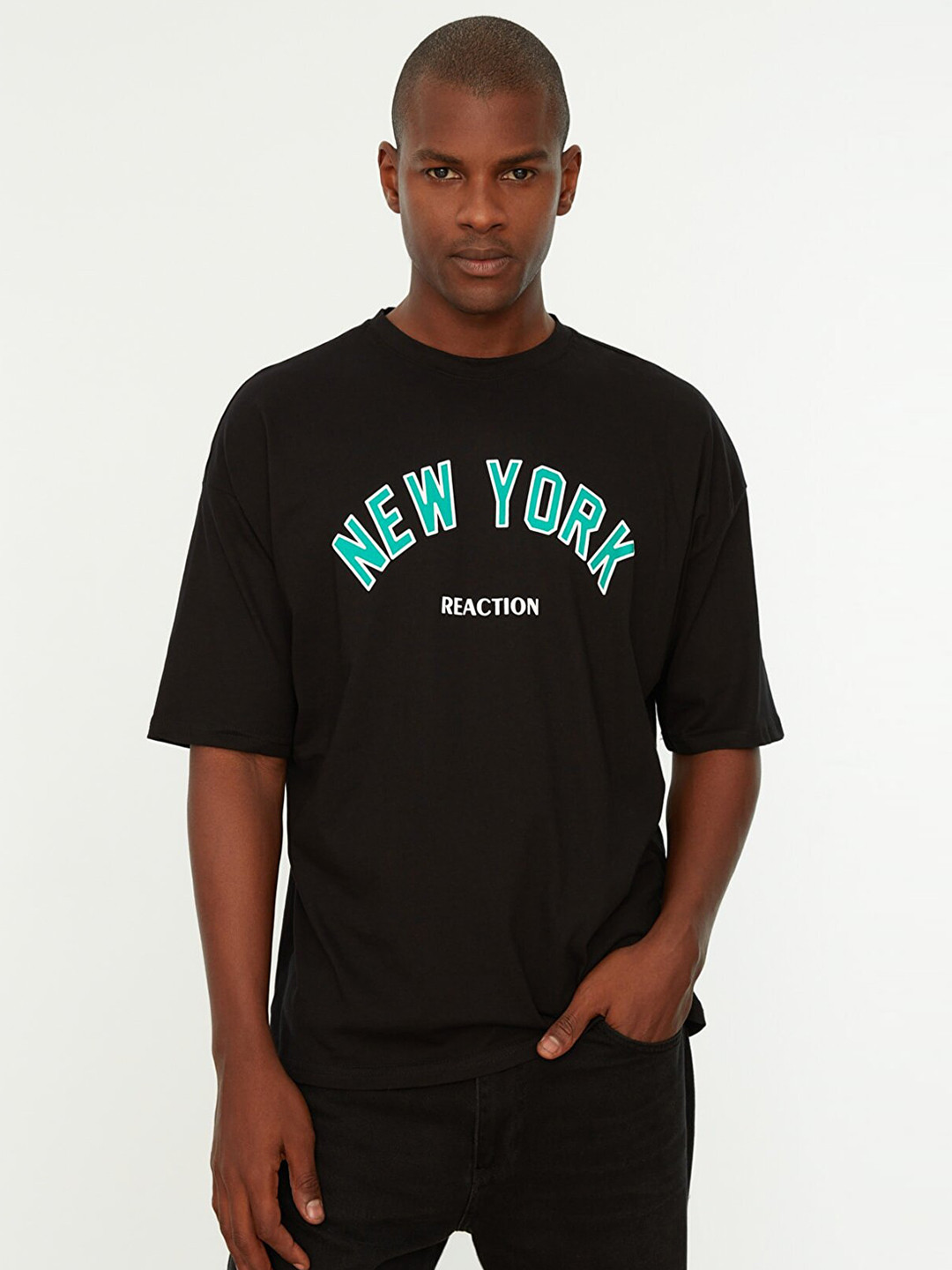 Trendyol Men Black Printed Pure Cotton T-shirt