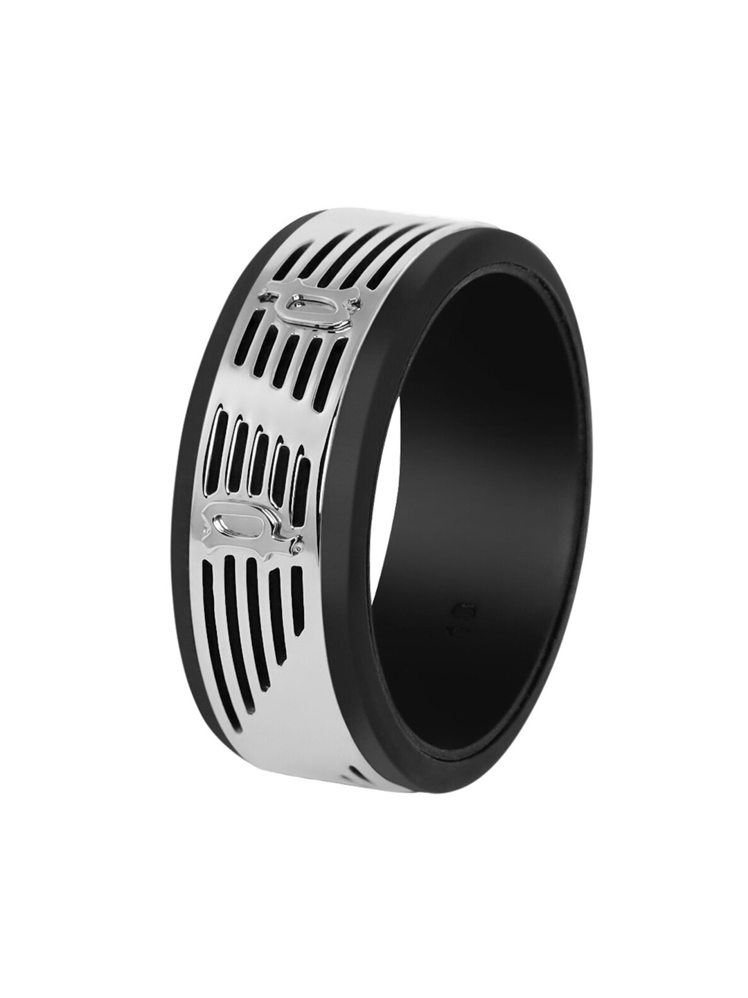 Police Men Black Silver Textured Burren Finger Ring