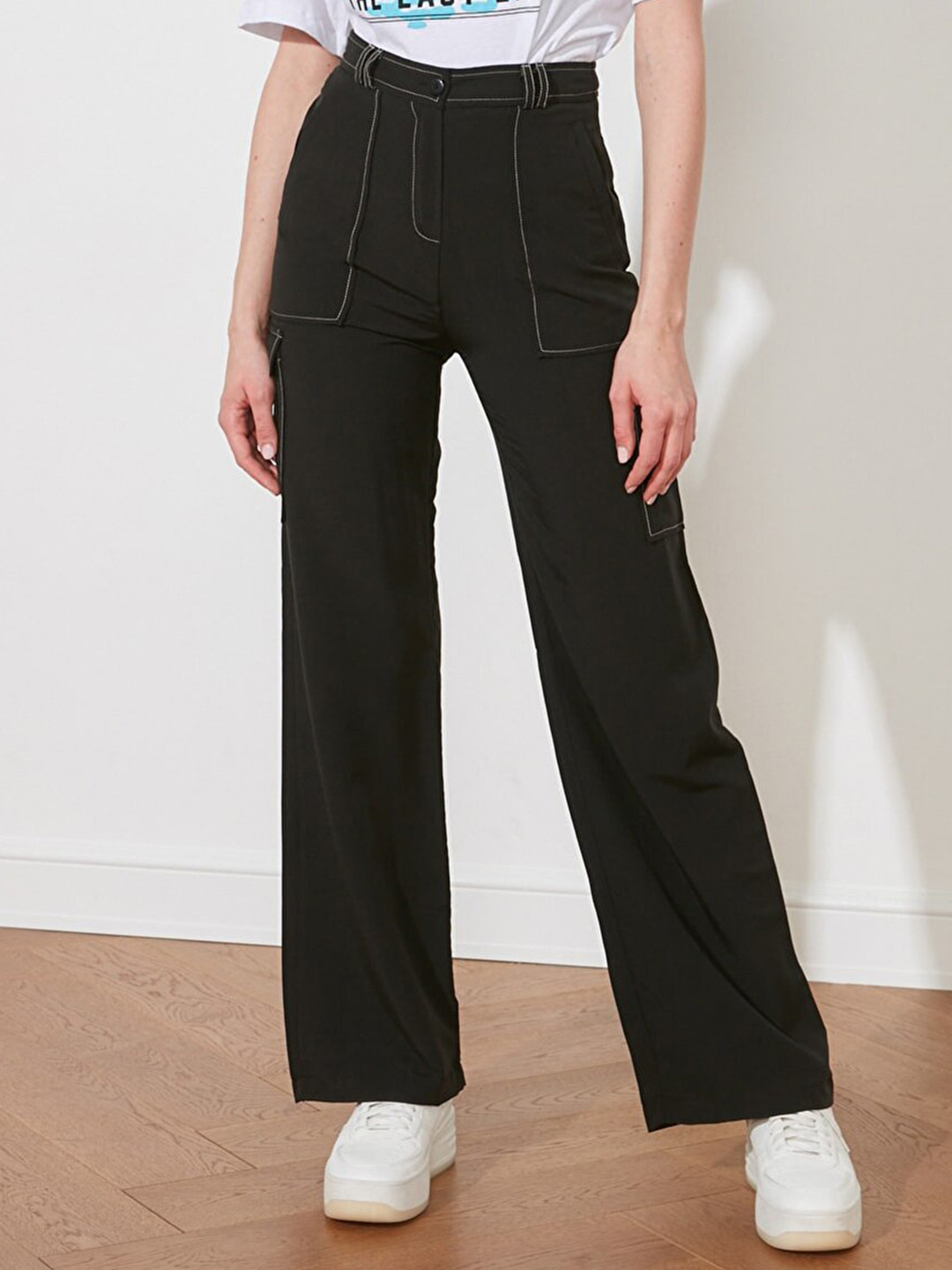 Trendyol Women Black High-Rise Cargo Trousers