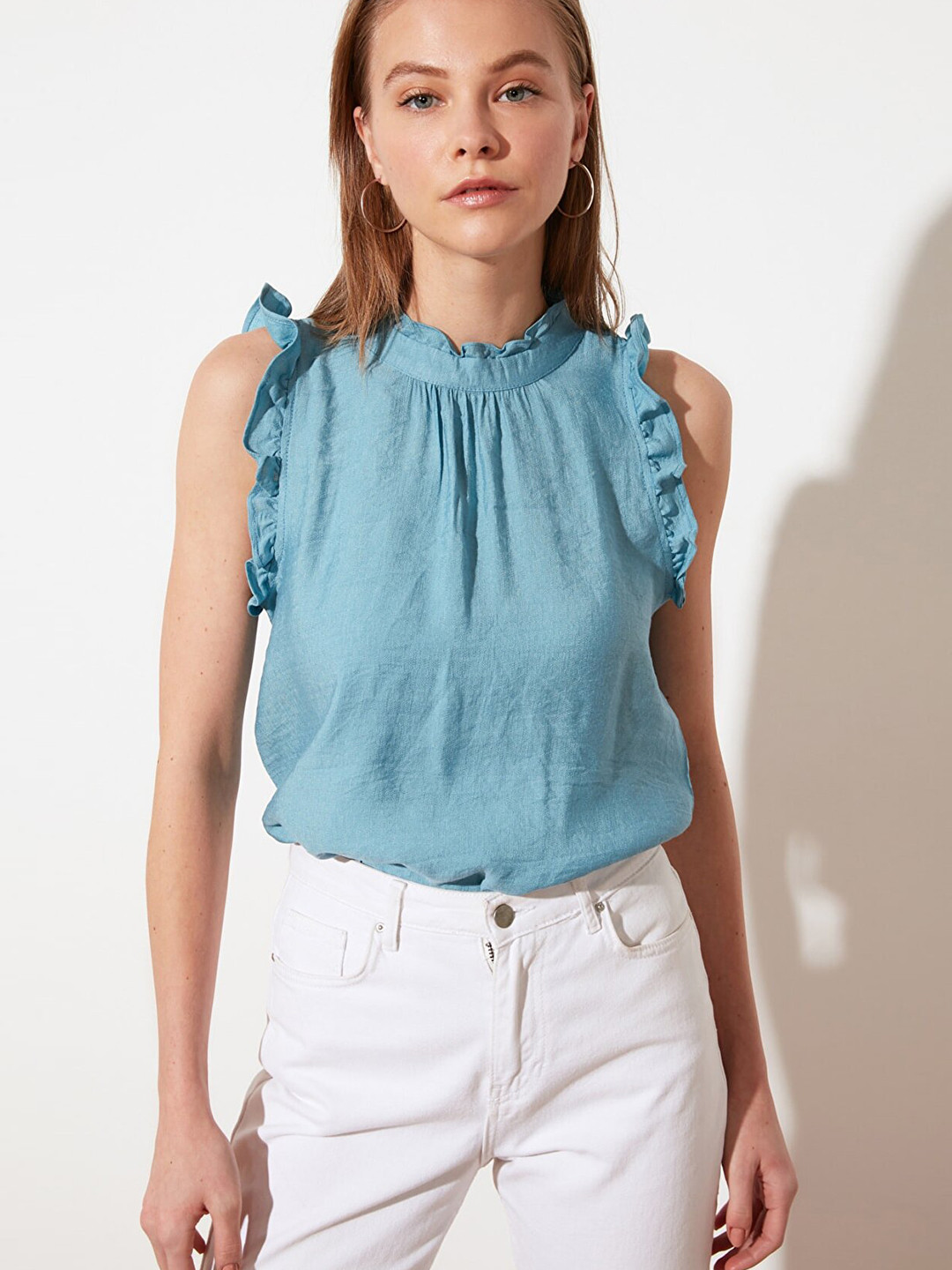 Trendyol Women Blue Ruffles Top