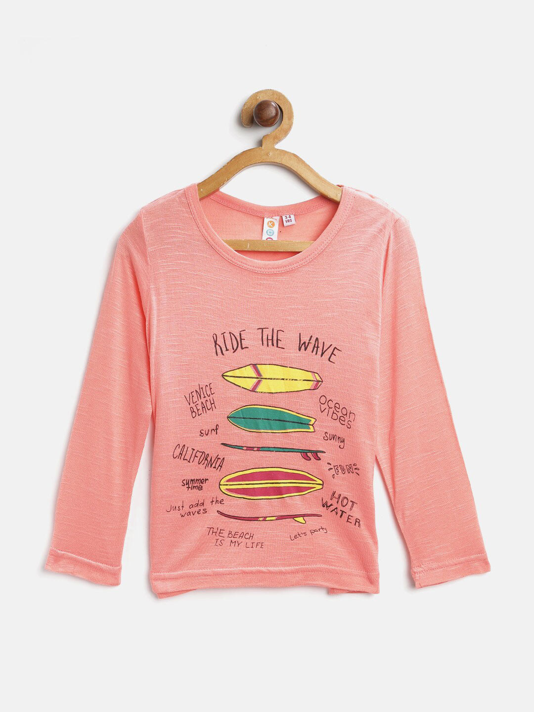 Kids On Board Peach-Coloured Print Pure Cotton Top
