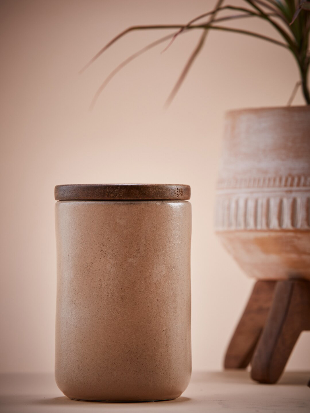 Fabindia Ayira Taupe Ceramic Dishwasher Safe Clip-On Canister