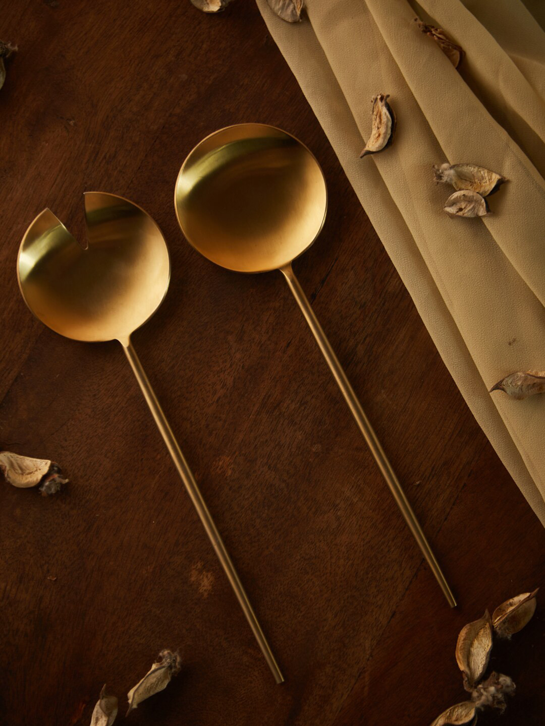 Fabindia Set of 2 Gold-Toned Brass Salad Server
