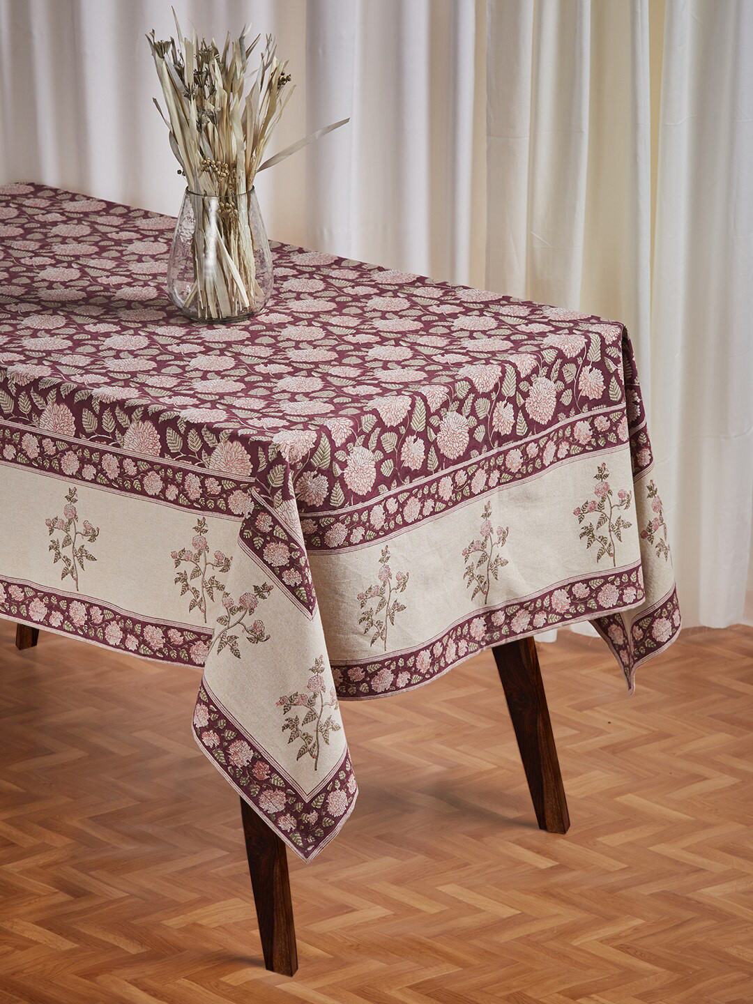 Fabindia Maroon & Off White Block Print 2-Seater Table Covers