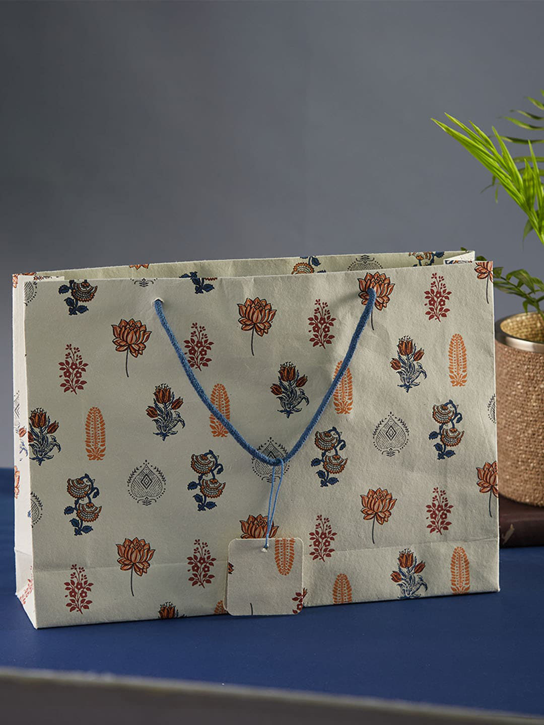 Fabindia Beige Printed Oversized Shopper Paper Tote Bag