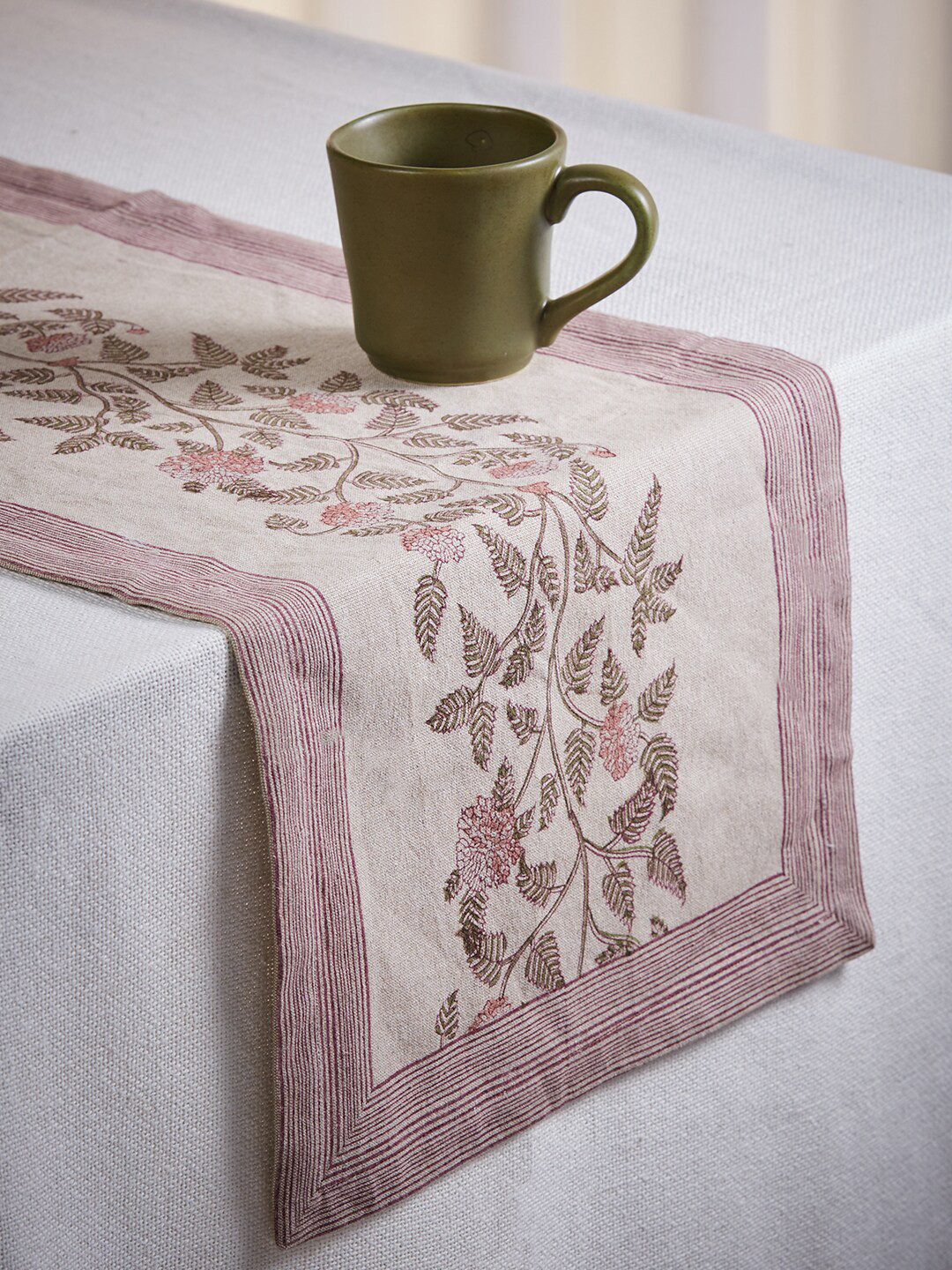 Fabindia Maroon & Off White Cotton Block Print Runner