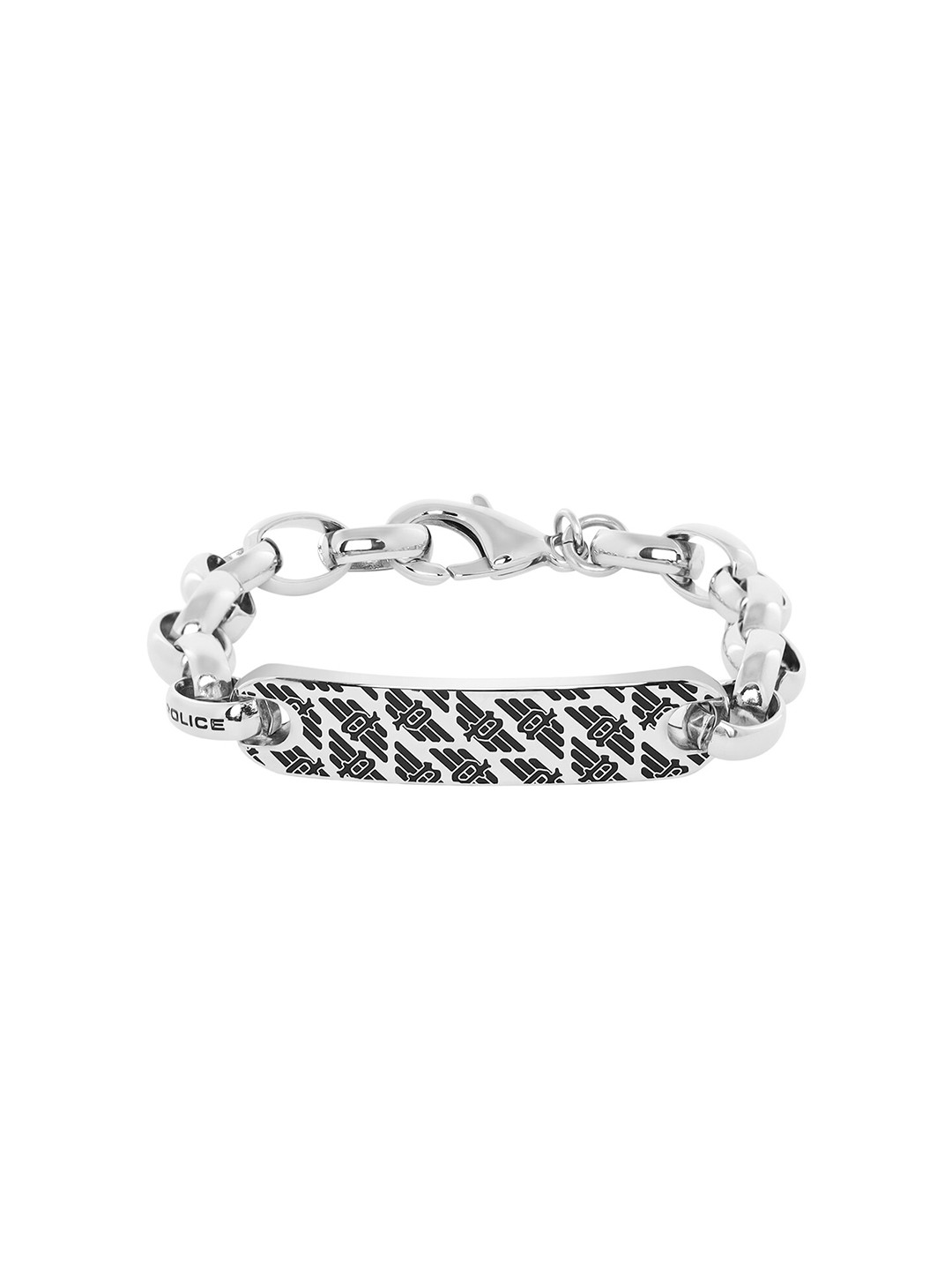 Police Men Silver-Toned & Black Link Bracelet