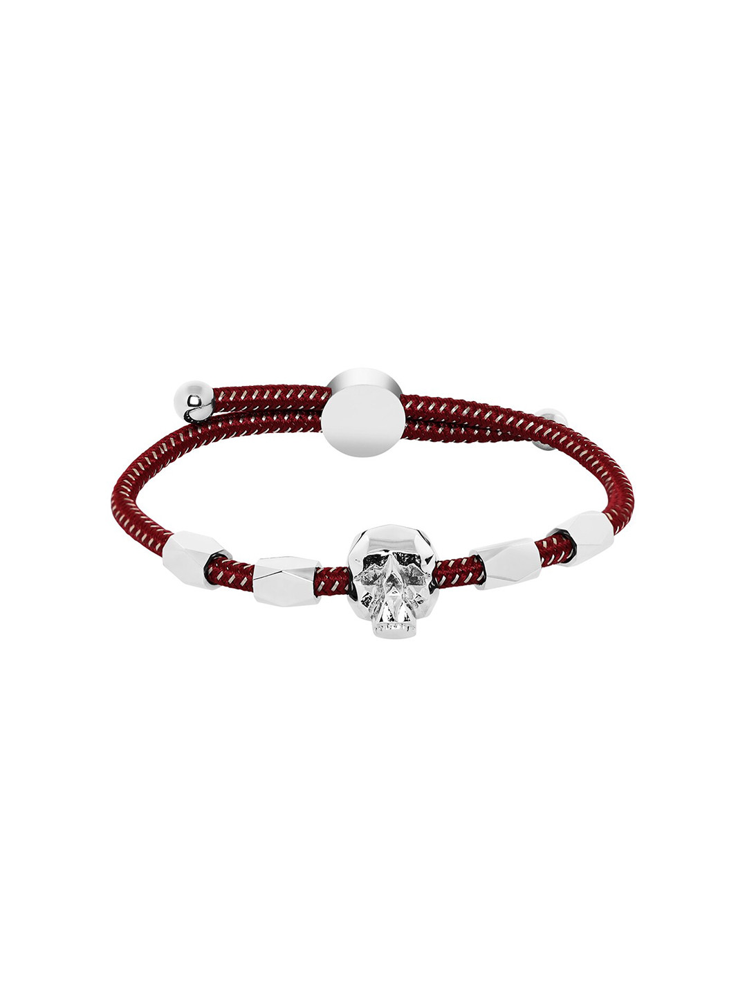 Police Men Silver-Toned & Maroon Silver Charm Bracelet