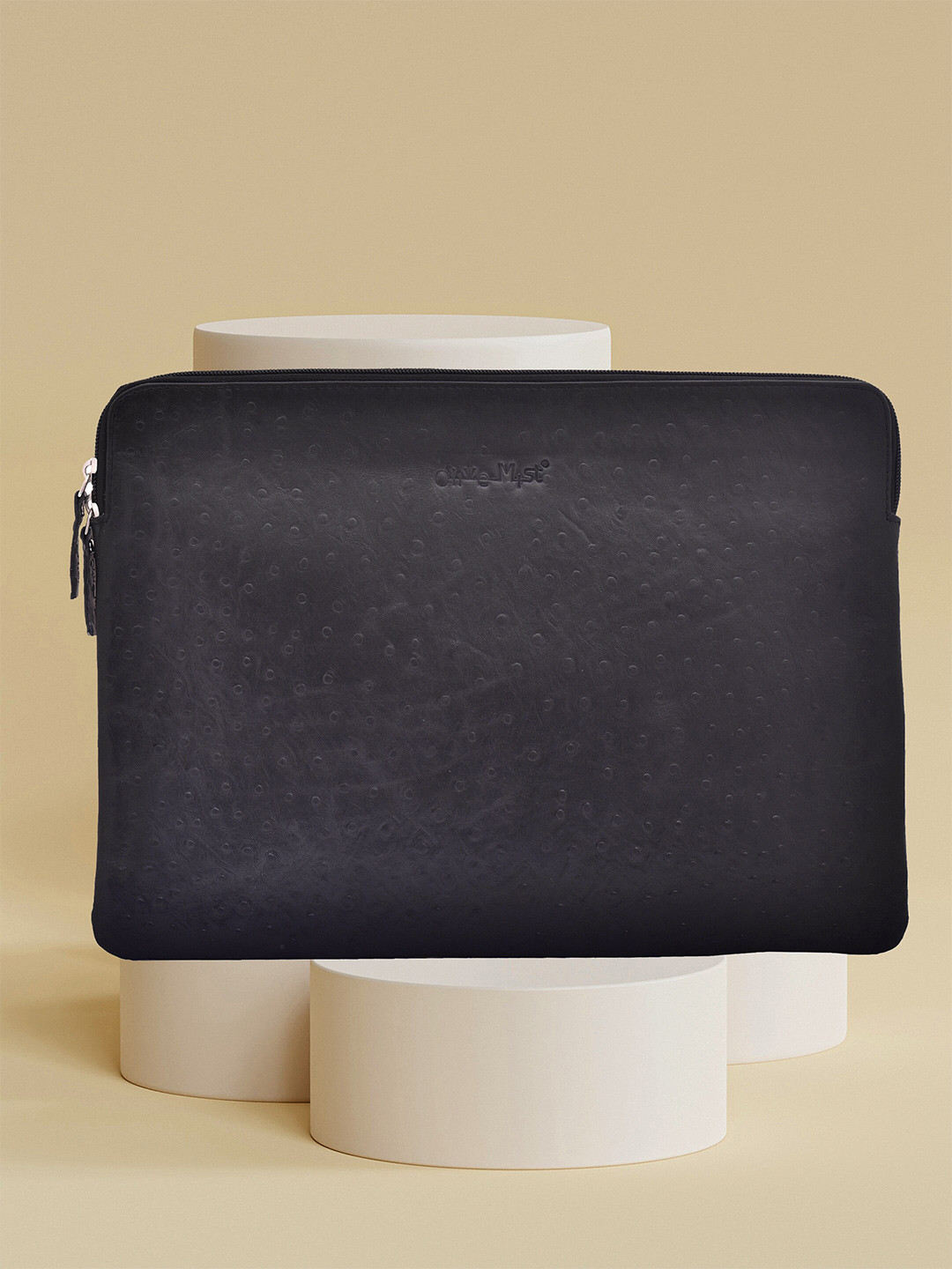 OLIVE MIST Unisex Black Animal Textured Leather Laptop Sleeve