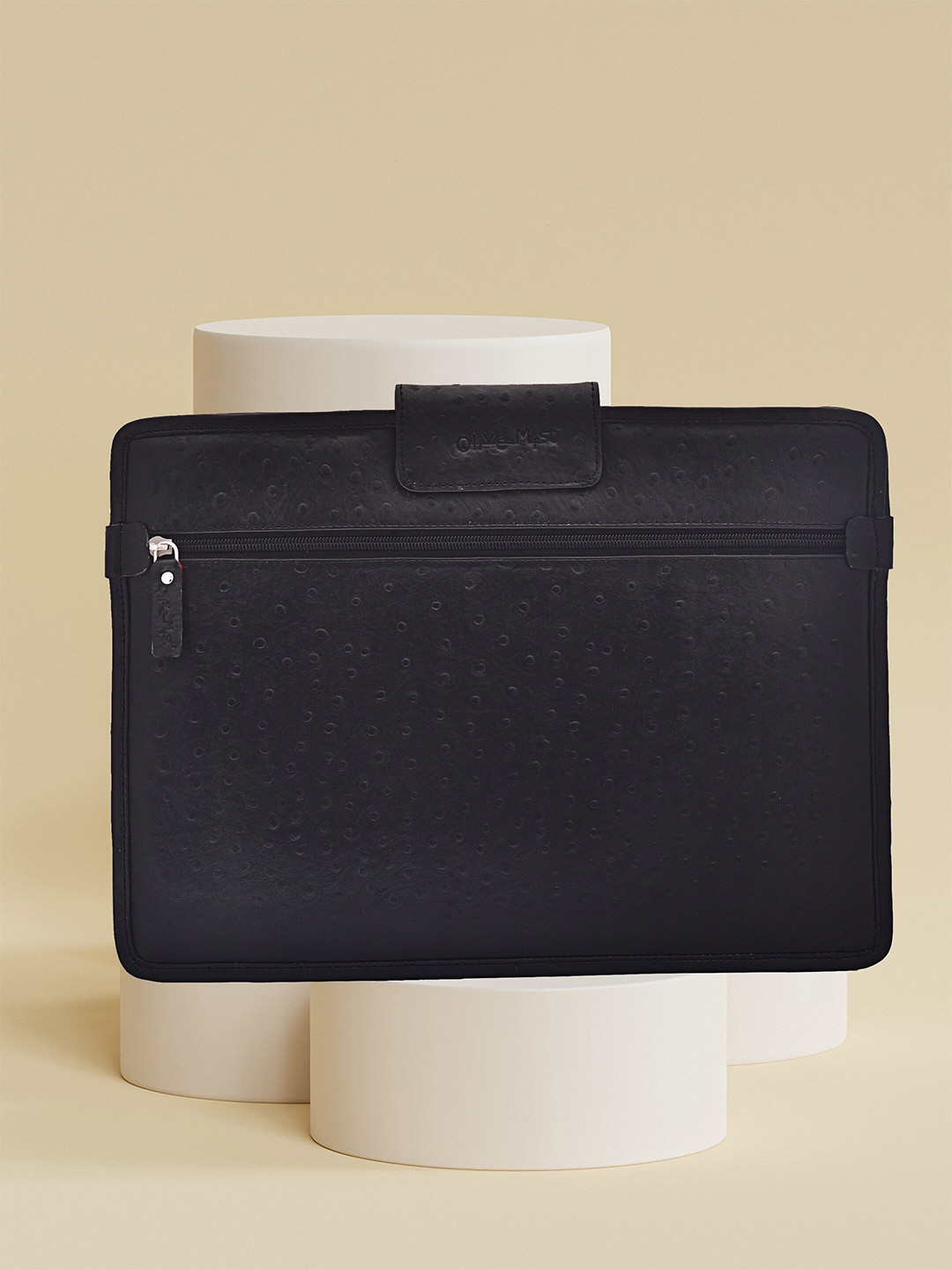 OLIVE MIST Unisex Black Textured Leather Laptop Sleeve