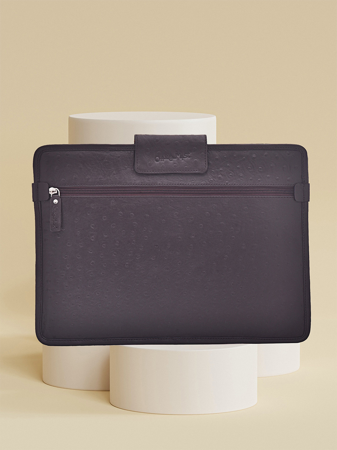 OLIVE MIST Unisex Brown Textured Leather Laptop Sleeve