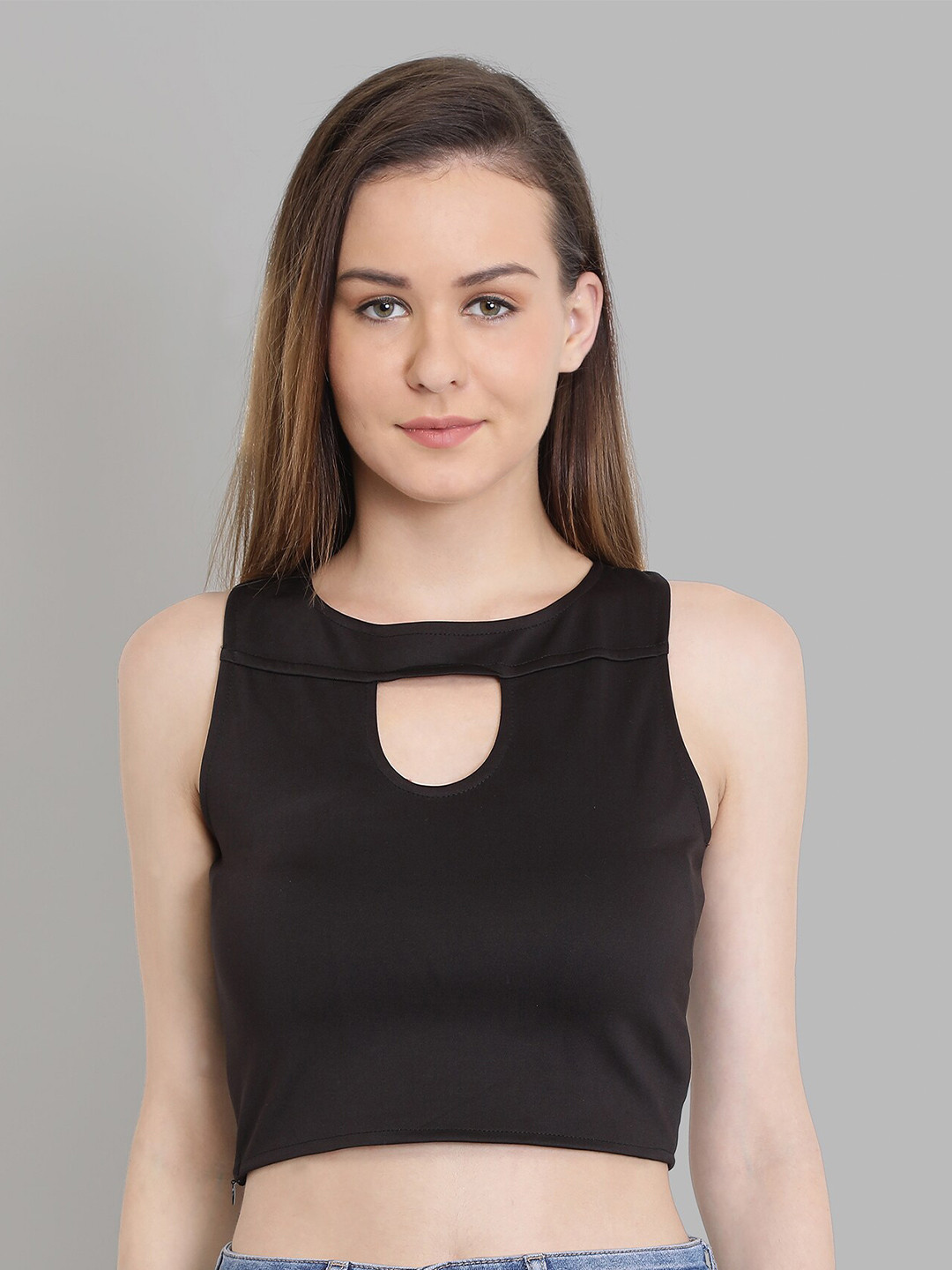 CHIMPAAANZEE Black Keyhole Neck Crop Top