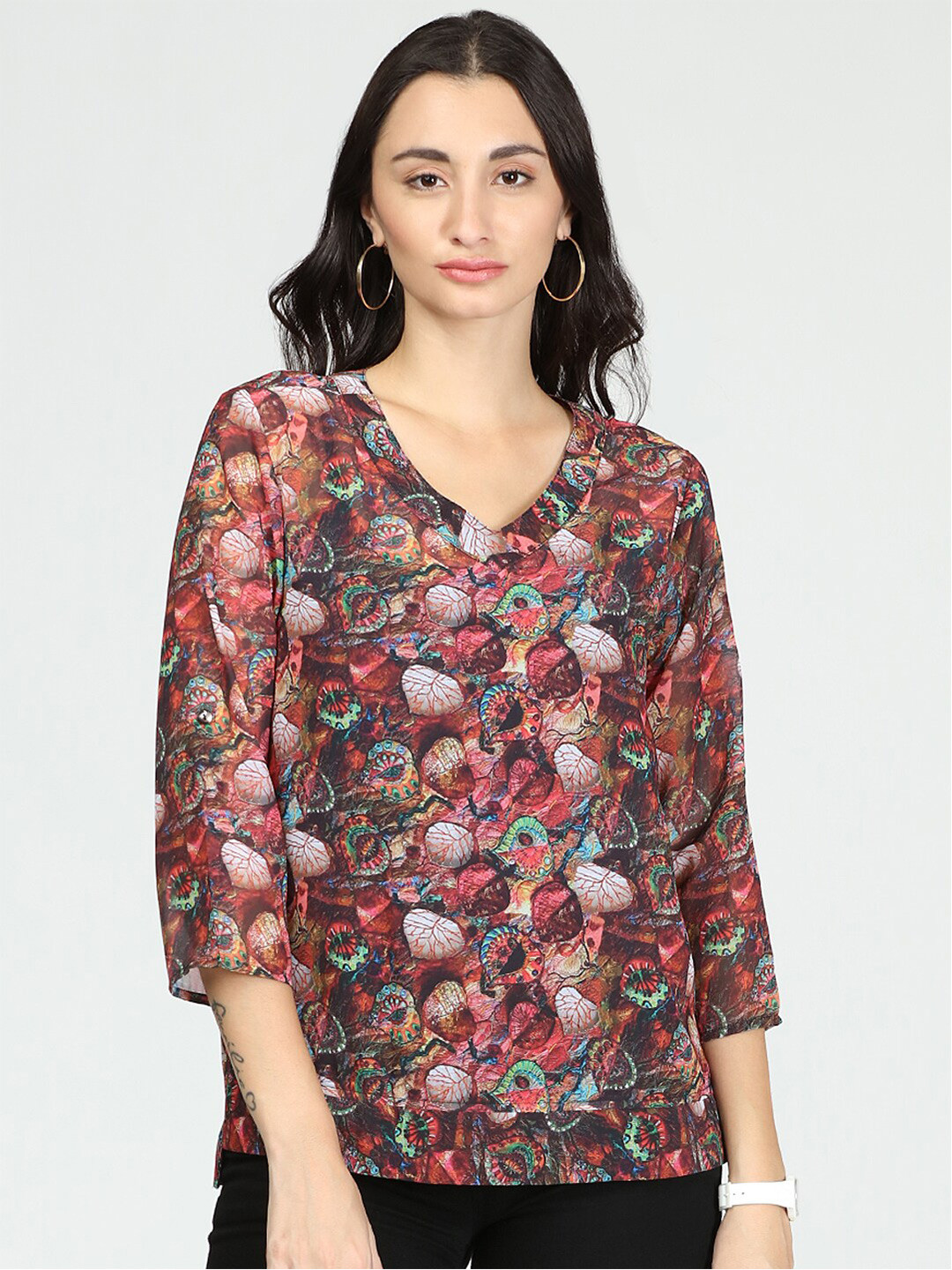 IDK Maroon Floral Print Tropical Top