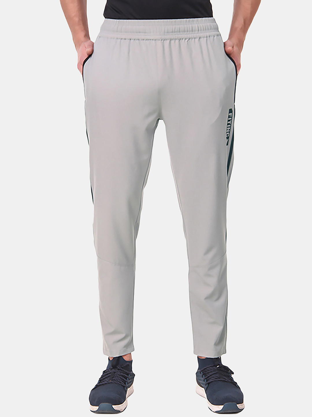 FITINC Men Silver-Colored Solid Relaxed-Fit Track Pants