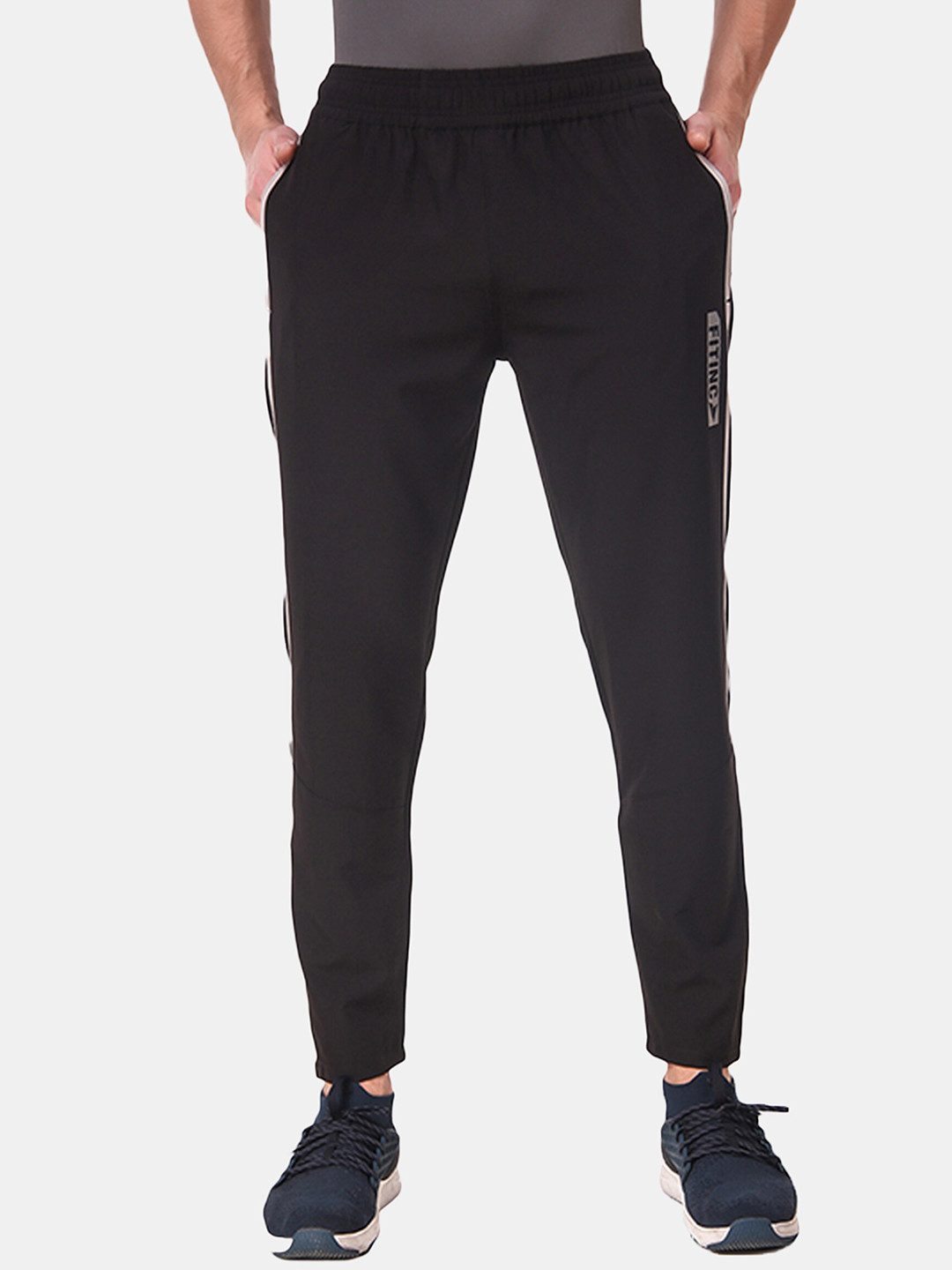 FITINC Men Black Relaxed-Fit Track Pants