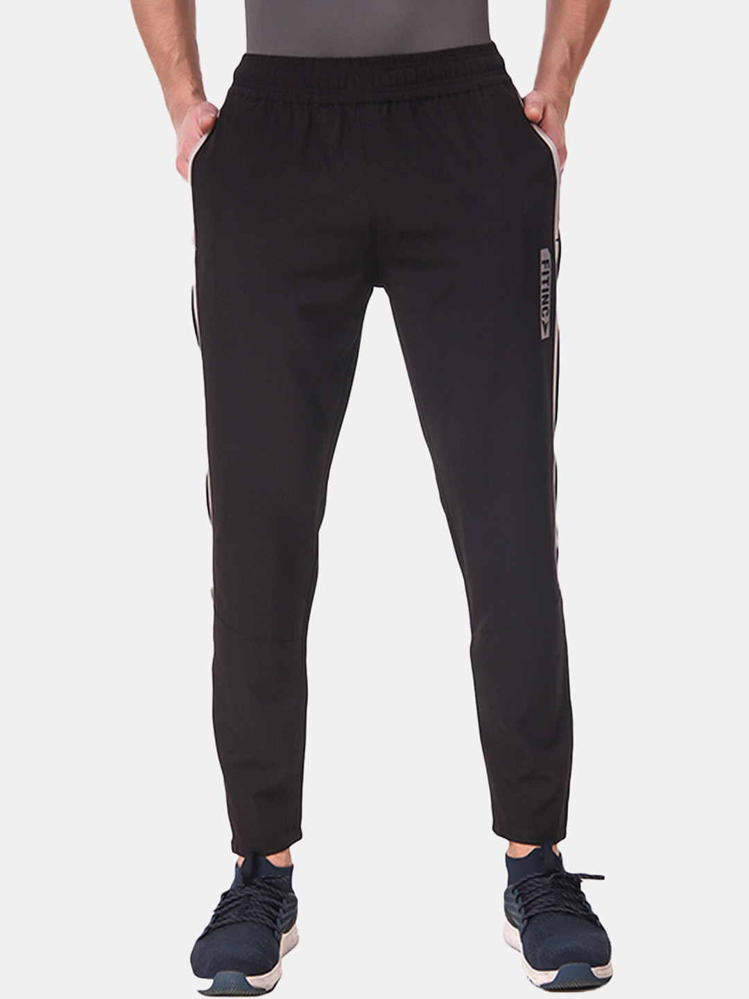 FITINC Men Black Striped Dry-fit Lightweight Joggers