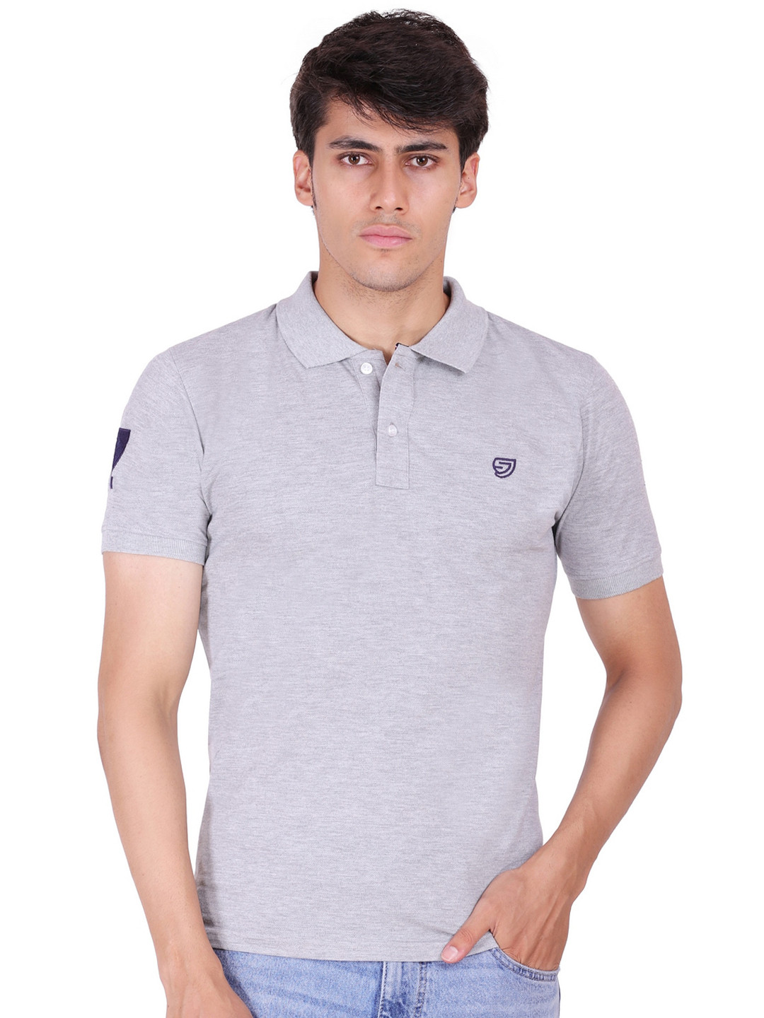Sam and Jack Men Grey Polo Collar T-shirt