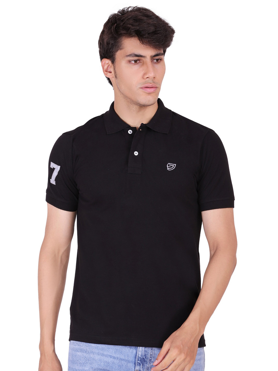 Sam and Jack Men Black Solid Polo Collar Cotton T-shirt