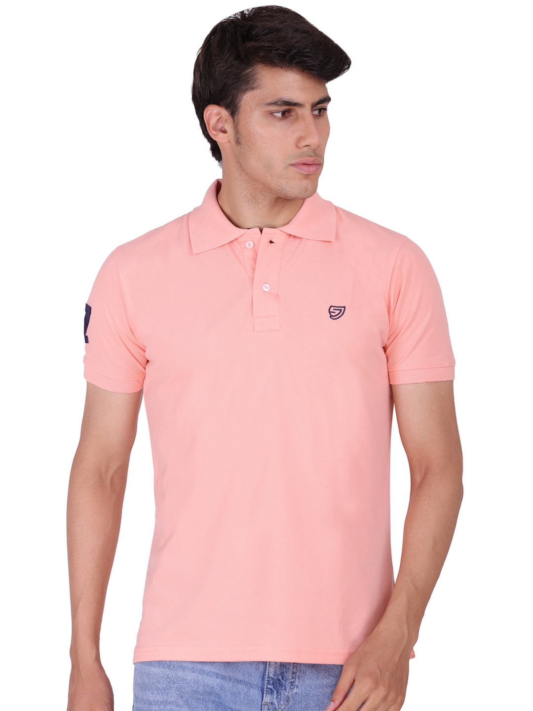 Sam and Jack Men Peach-Coloured Polo Collar T-shirt