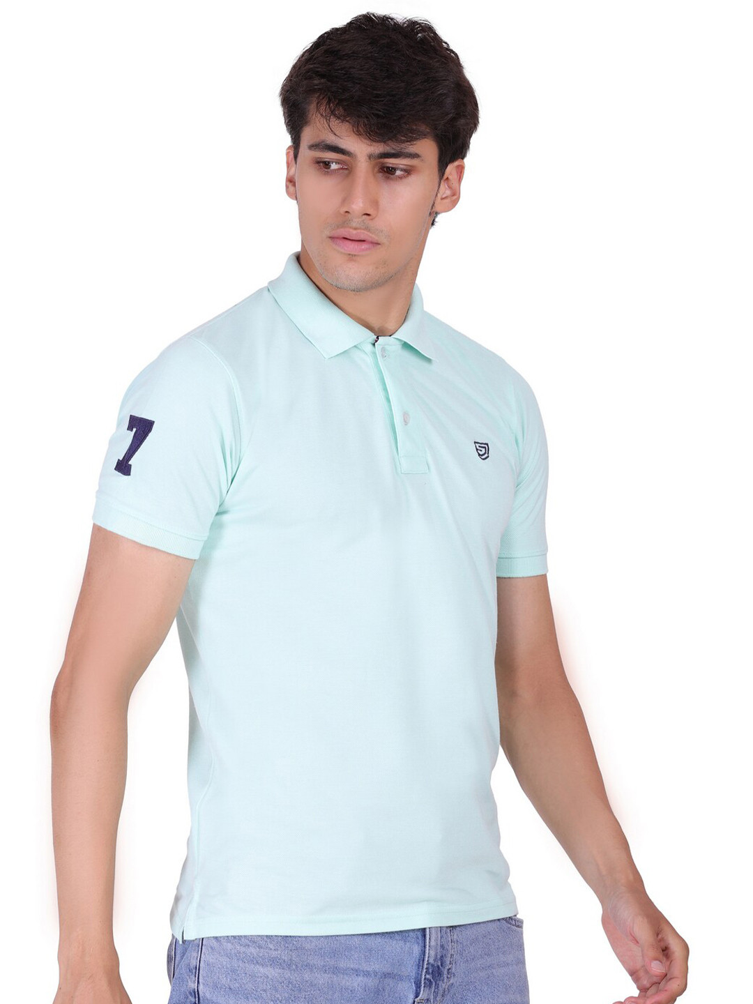 Sam and Jack Men Sea Green Polo Collar Cotton T-shirt