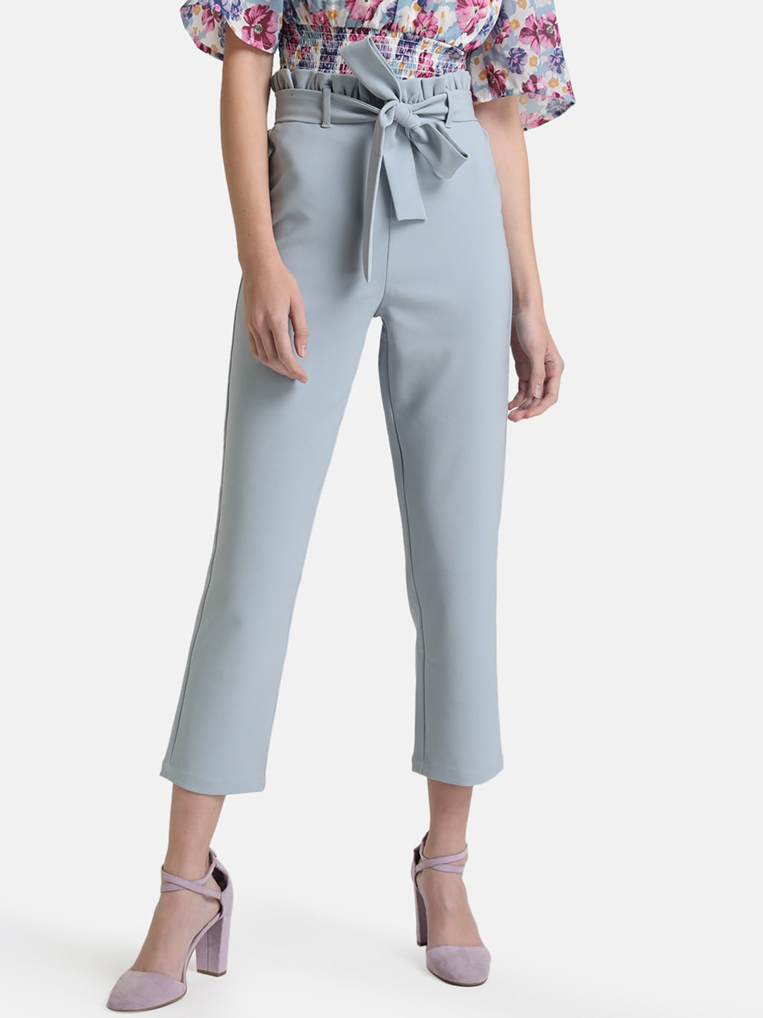 Kazo Women Blue High-Rise Easy Wash Trousers