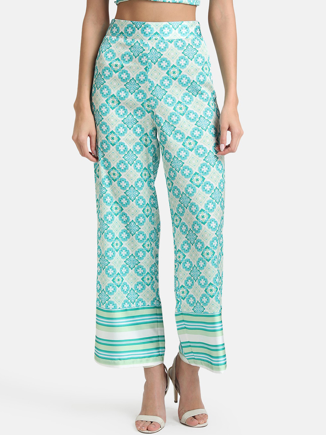 Kazo Border High-Rise Ethnic Motifs Parallel Trousers