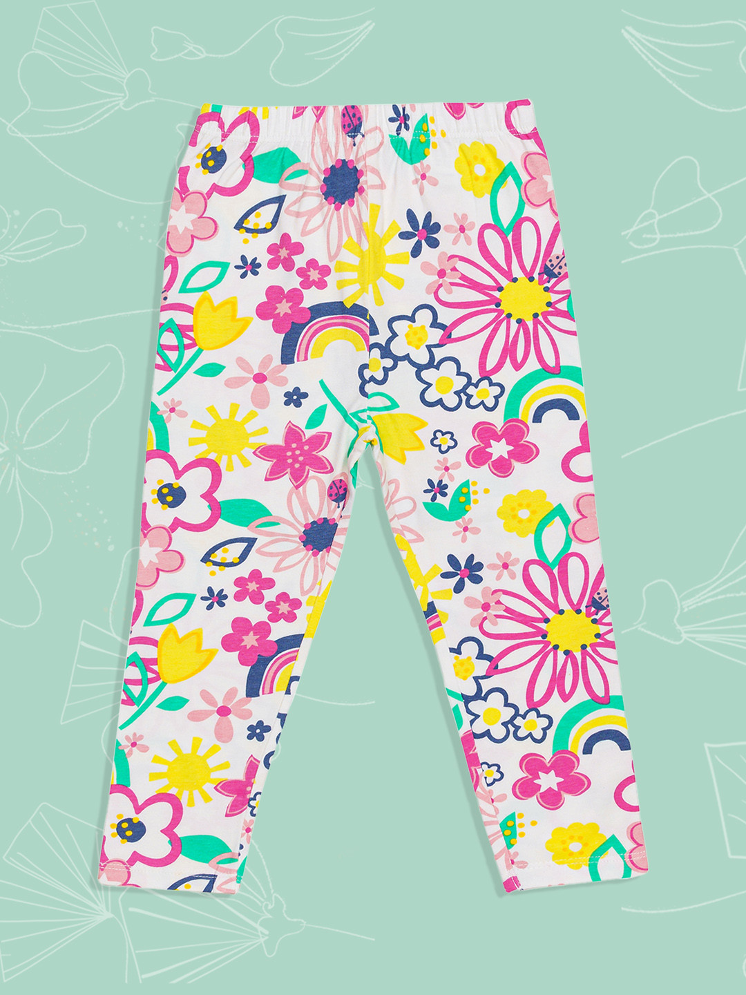 H By Hamleys Girls White Floral Rainbow Printed Leggings