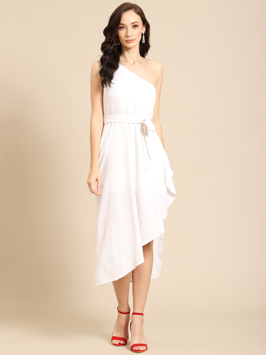 DODO & MOA White One Shoulder A-Line Midi Dress