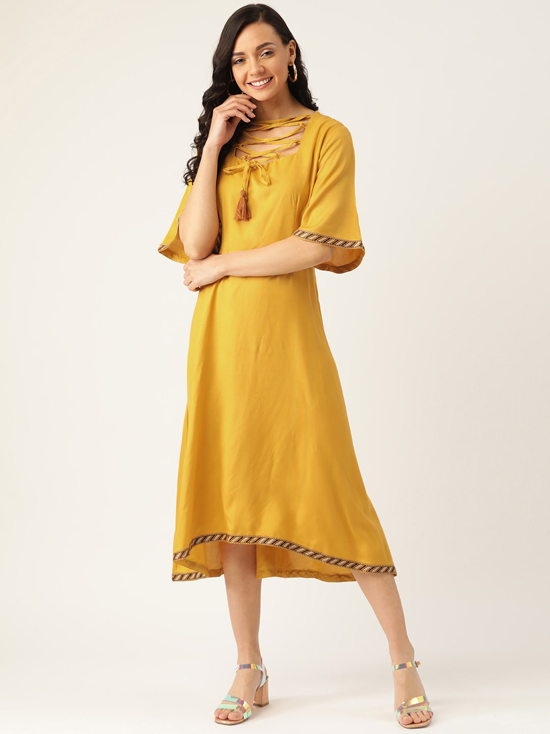 DODO & MOA Orange A-Line Midi Dress