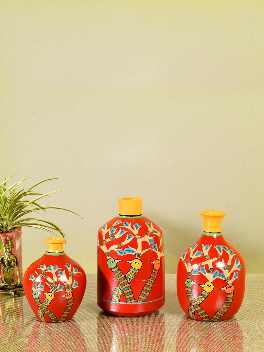AAKRITI ART CREATIONS Set Of 3 Red Terracotta Vases
