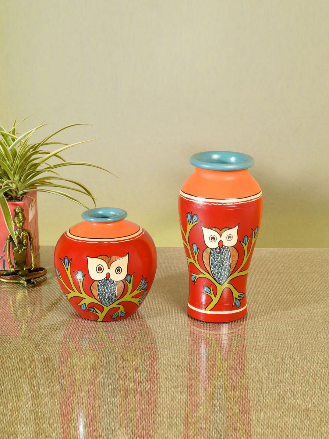 AAKRITI ART CREATIONS Set Of 2 Watchful Owl Terracotta Vase