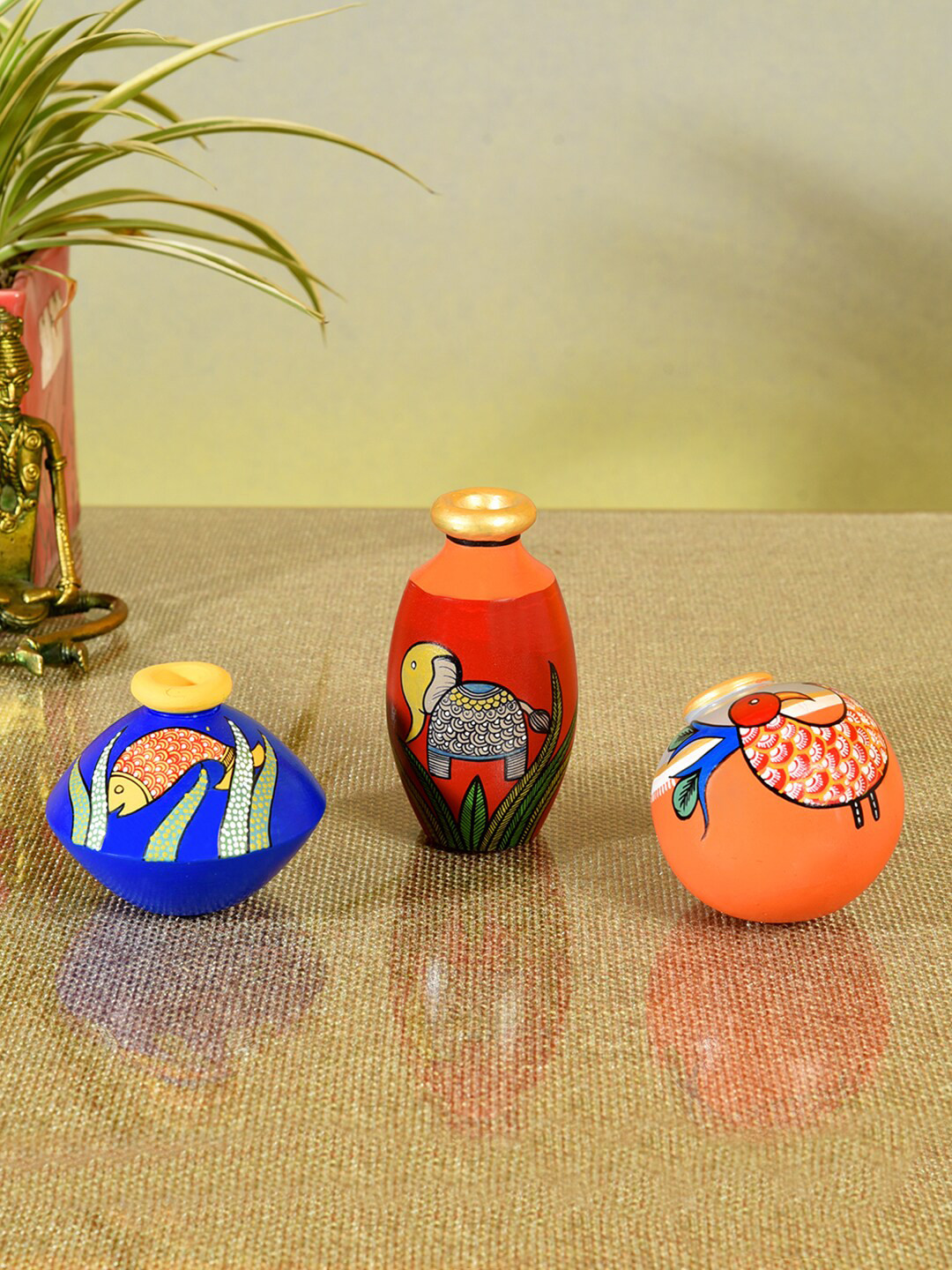 AAKRITI ART CREATIONS Set Of 3 Multi-Colored Miniature Animal  Vases