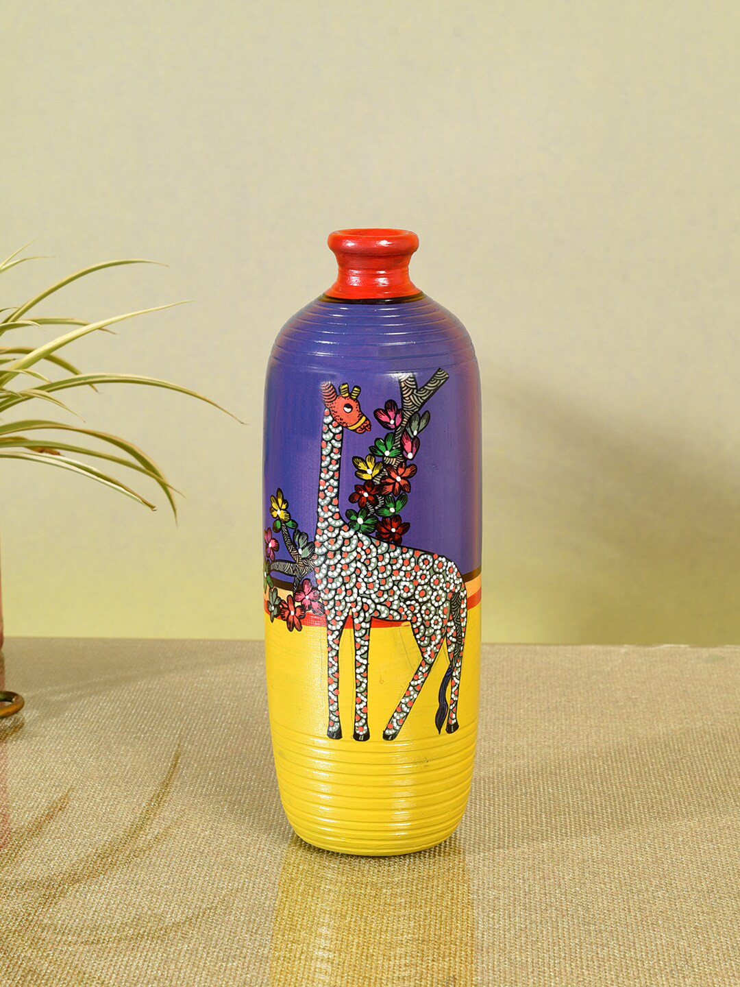 AAKRITI ART CREATIONS Yellow & Purple Giraffe Gallore Terracotta Vase