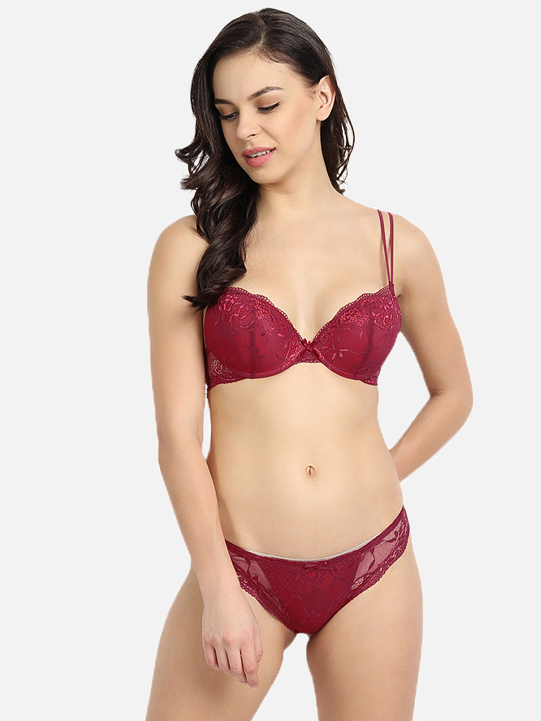 DEALSEVEN FASHION Pink Lace Bikini Lingerie Set  SFH051_PK-Pink