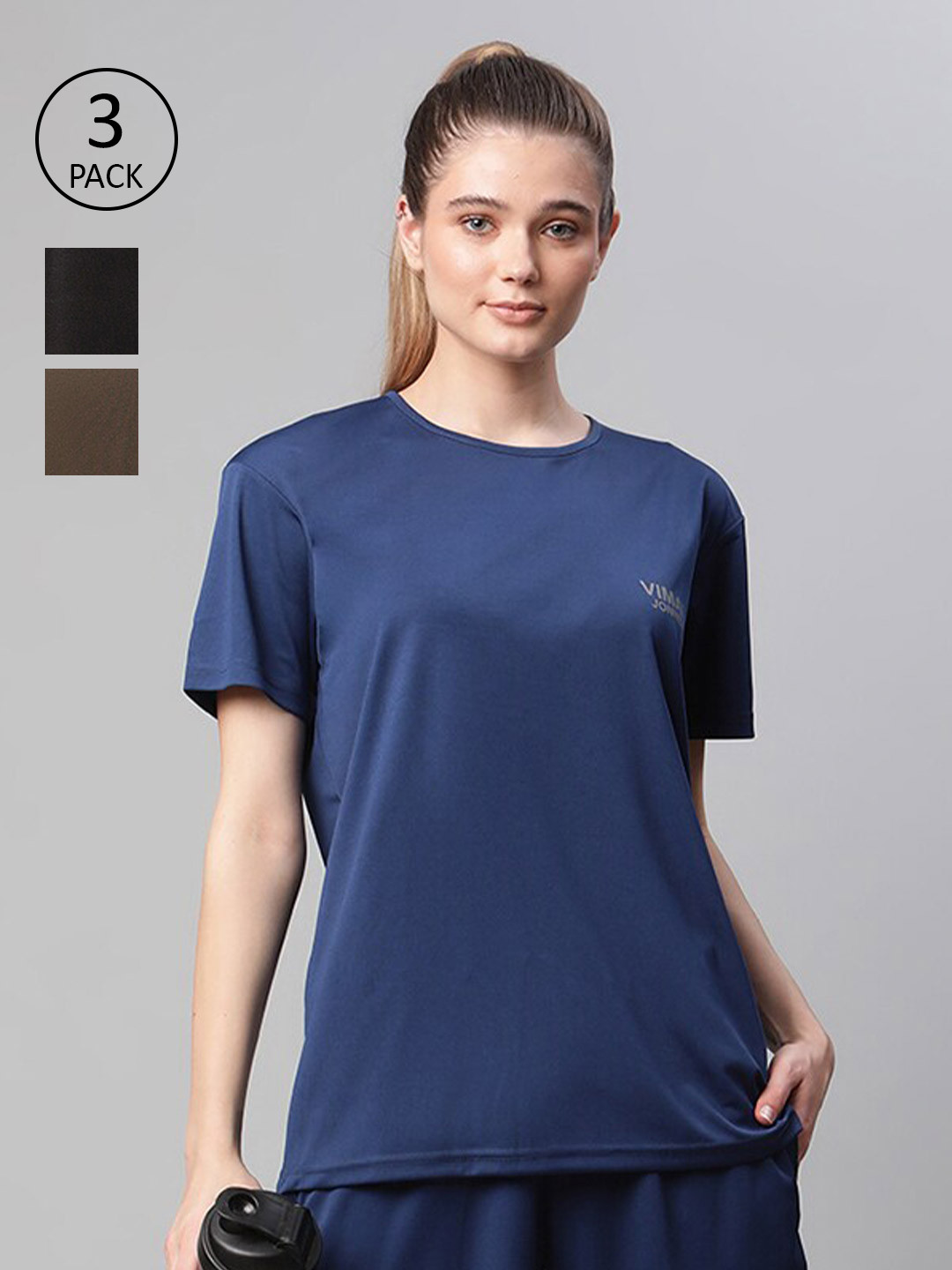 MACK JONNEY JONNEY Women Pack of 3 Blue & Olive Green T-shirts