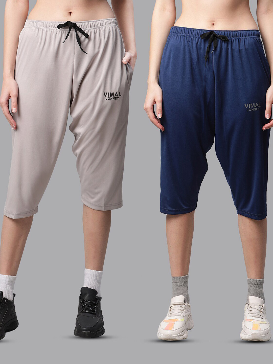 MACK JONNEY JONNEY Women Pack Of 2 Grey Melange & Navy Blue Capris