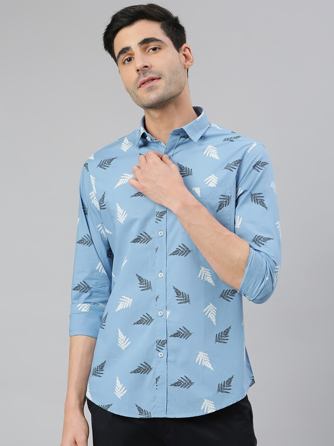 MR BUTTON Men Blue Smart Slim Fit Printed Casual Shirt