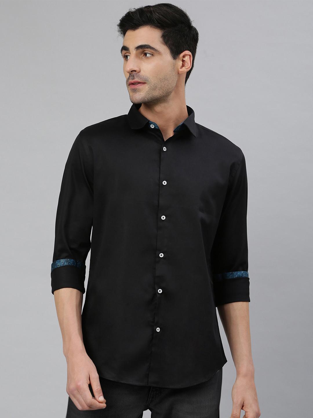 MR BUTTON Men Black Smart Slim Fit Casual Shirt