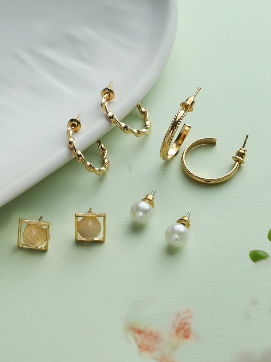 Priyaasi Pack Of 9 Rose Gold Mini Hoops and Studs Set