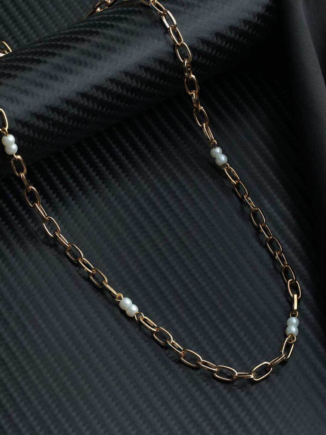 Priyaasi Rose Gold-Plated White Pearl Beaded Brass Link Necklace