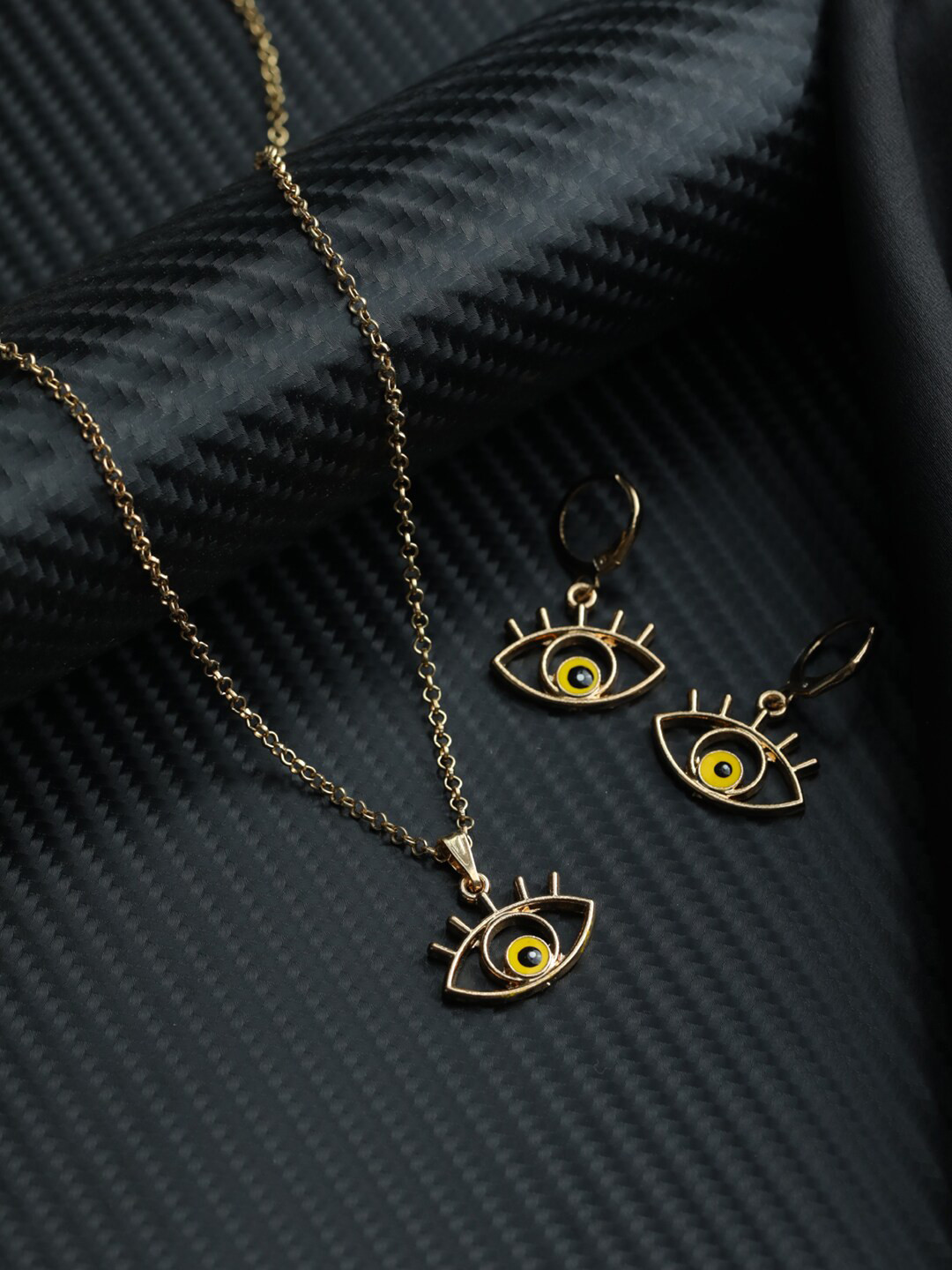 Priyaasi Rose-Gold Plated Yellow Evil Eye Jewellery Set