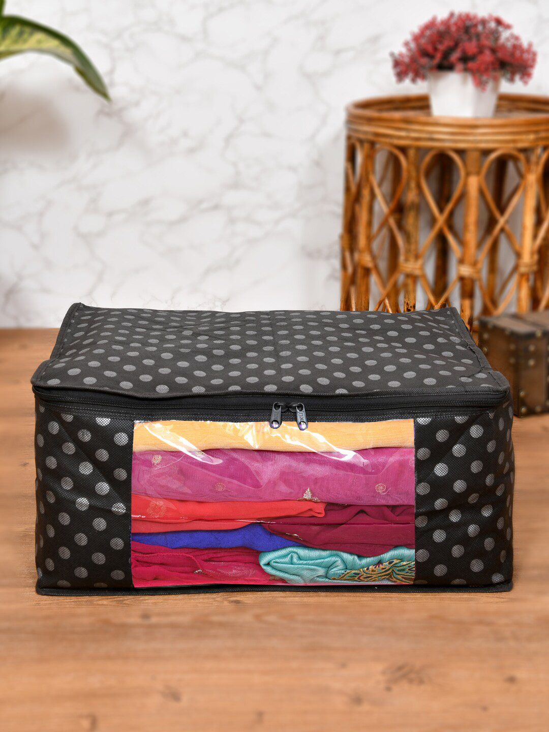 Home Fresh Set of 4 Black Printed Saree Organizer