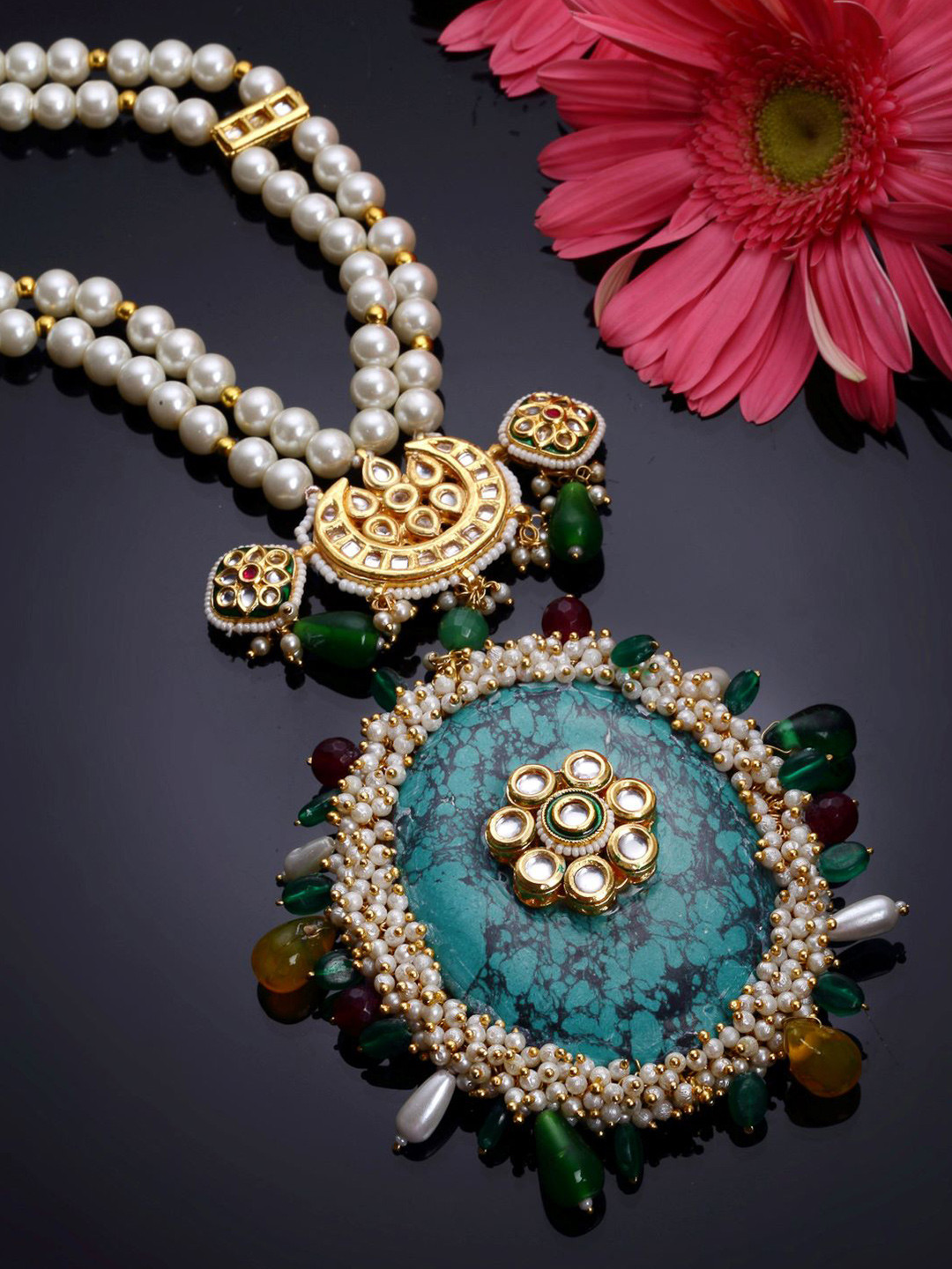 DUGRISTYLE Gold-Toned & Blue Sterling Silver Gold-Plated Necklace