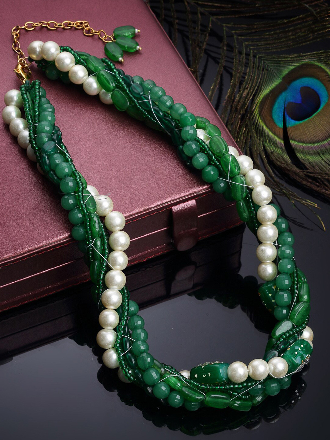 DUGRISTYLE White & Green Sterling Silver Gold-Plated Layered Necklace