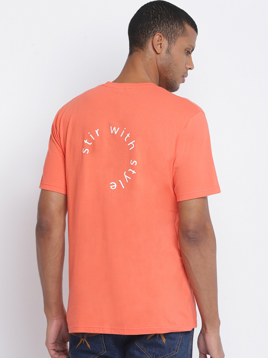 Belliskey Men Orange & White Typography Printed T-shirt