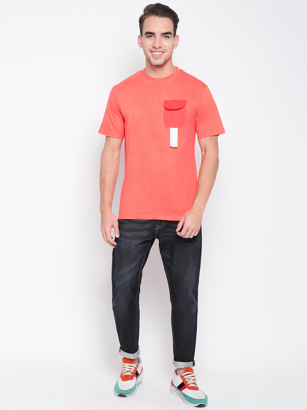 Belliskey Men Orange & White T-shirt