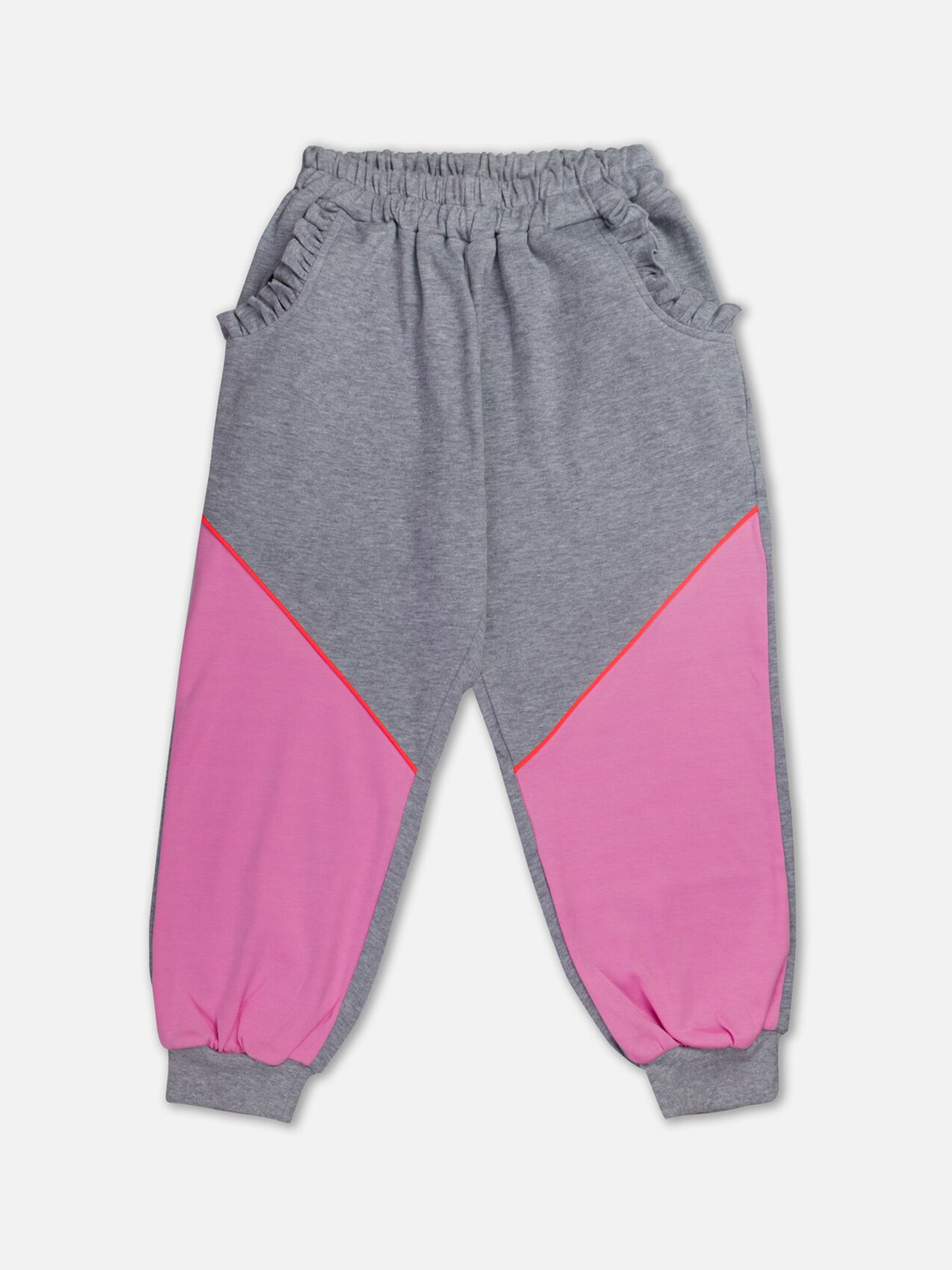Growing Tree Kids Grey Melange & Pink Colourblocked Joggers